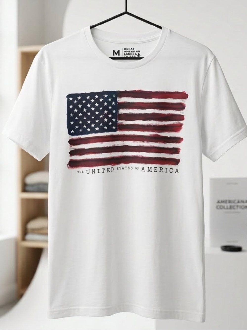 100% Cotton White T-Shirt with Distressed American Flag Print